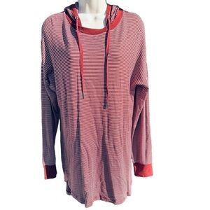 Soft Surroundings Womens Rust Stripe Long Sleeve Hooded Top Pullover style 2EV03